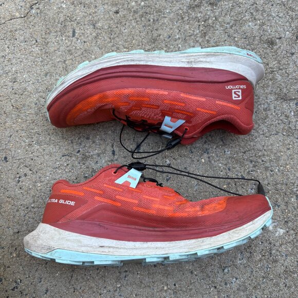 Salomon Ultra Glide Womens Size 7 Orange Maroon Quicklace Trail Running Hiking - Picture 3 of 6